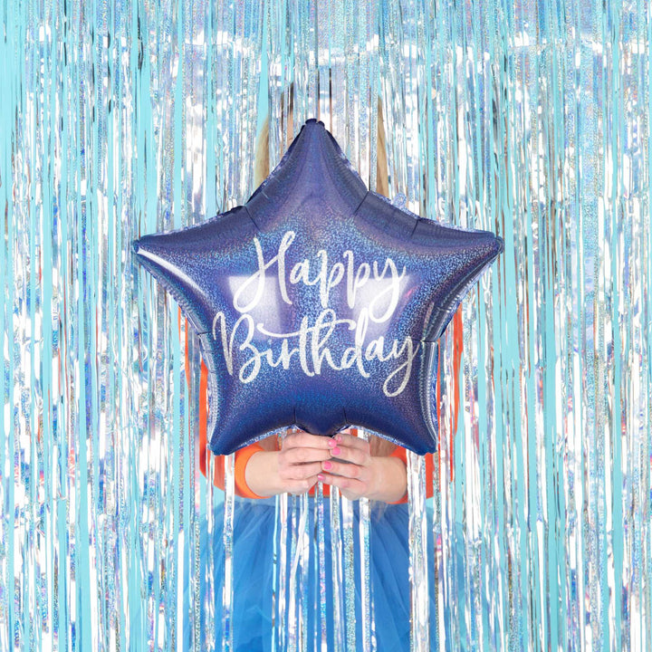 Folienballon Stern "Happy Birthday" Blau Hey Party