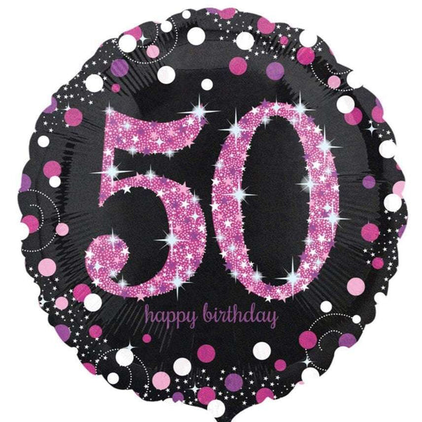 Folienballon „50“ Pink & Schwarz Hey Party