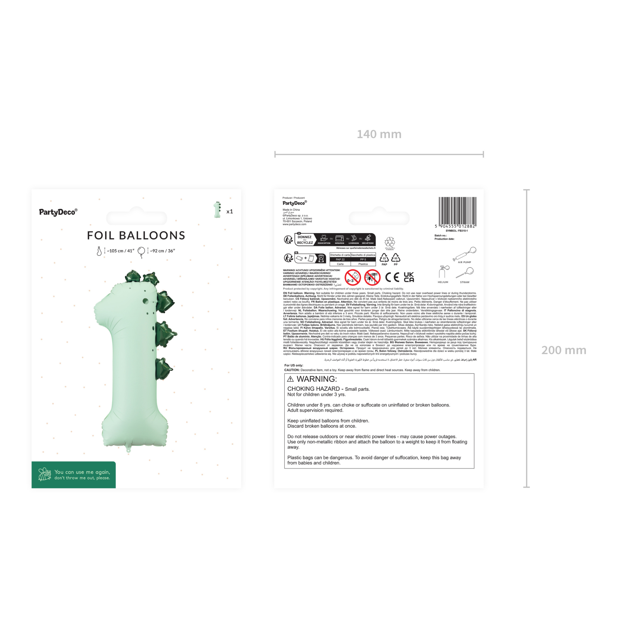 Folienballon Zahl 1 Dinosaurier -hey-Party.de- Folienballons -#Variante_