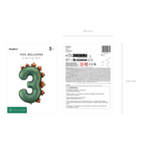 Folienballon Zahl 3 Dinosaurier