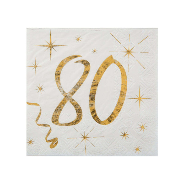 Servietten „80“ Weiß & Gold Hey Party