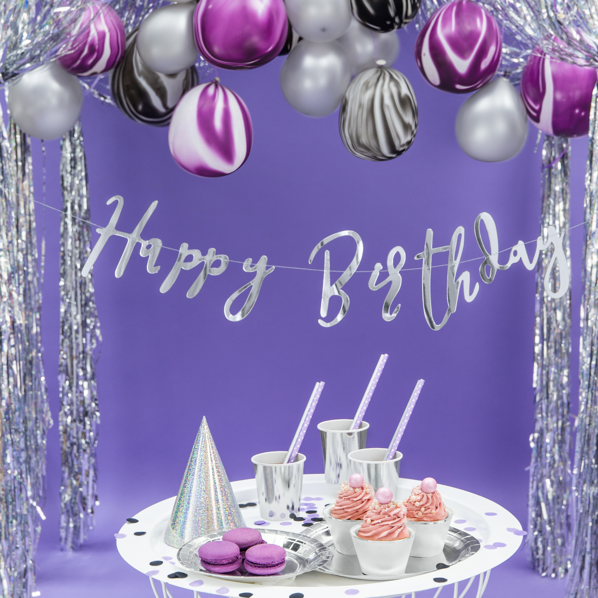 Girlande "Happy Birthday" Silber -hey-Party.de- Girlanden -#Variante_