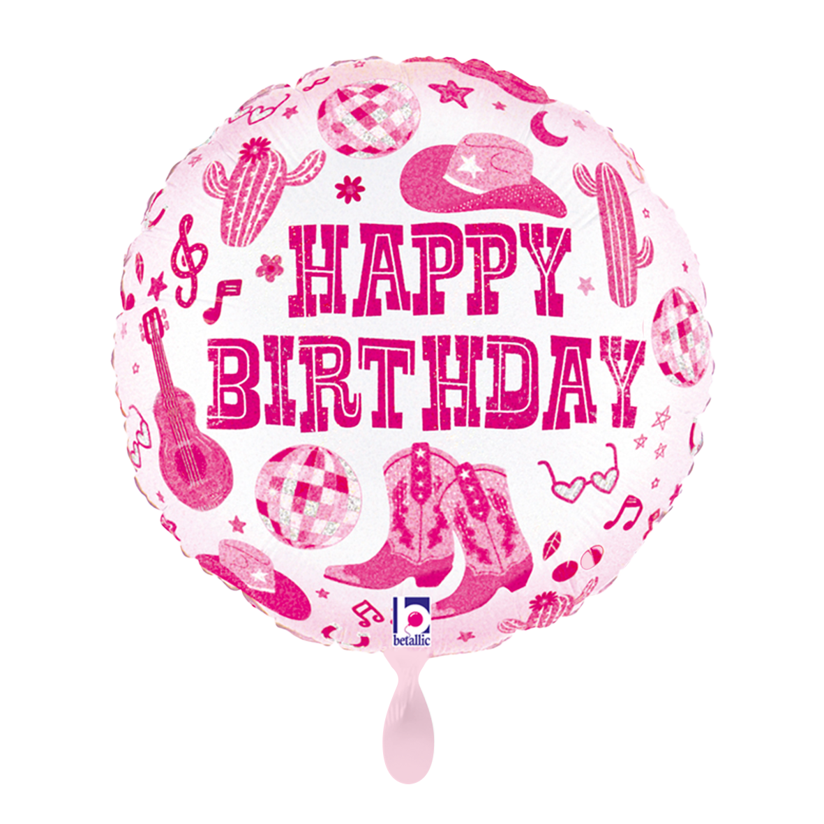 Folienballon Rund "Happy Birthday" Cowgirl Pink -hey-Party.de- simple -#Variante_