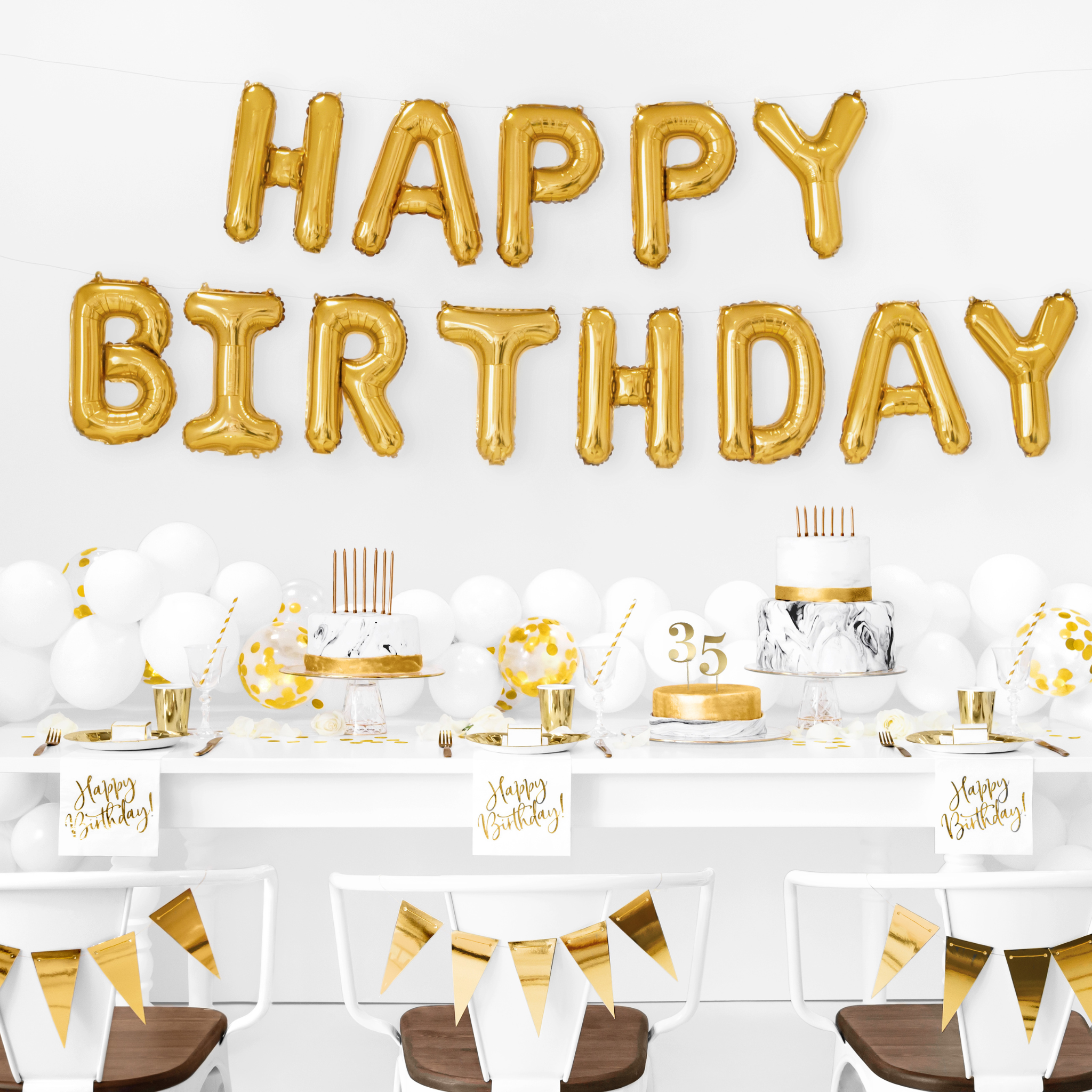 Folienballon Girlande "Happy Birthday“ Gold -hey-Party.de- Folienballons -#Variante_