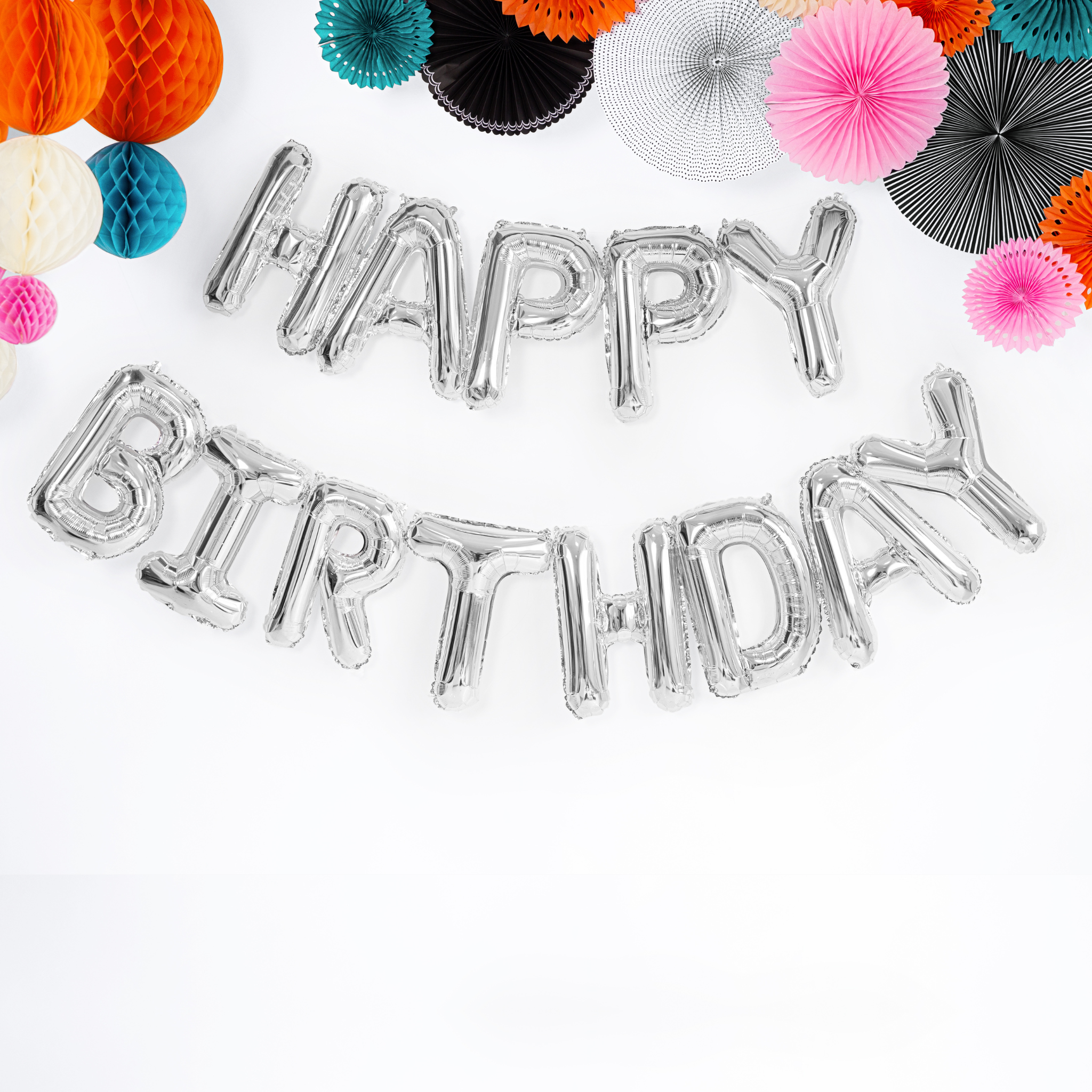 Folienballon Girlande "Happy Birthday“ Silber -hey-Party.de- Folienballons -#Variante_