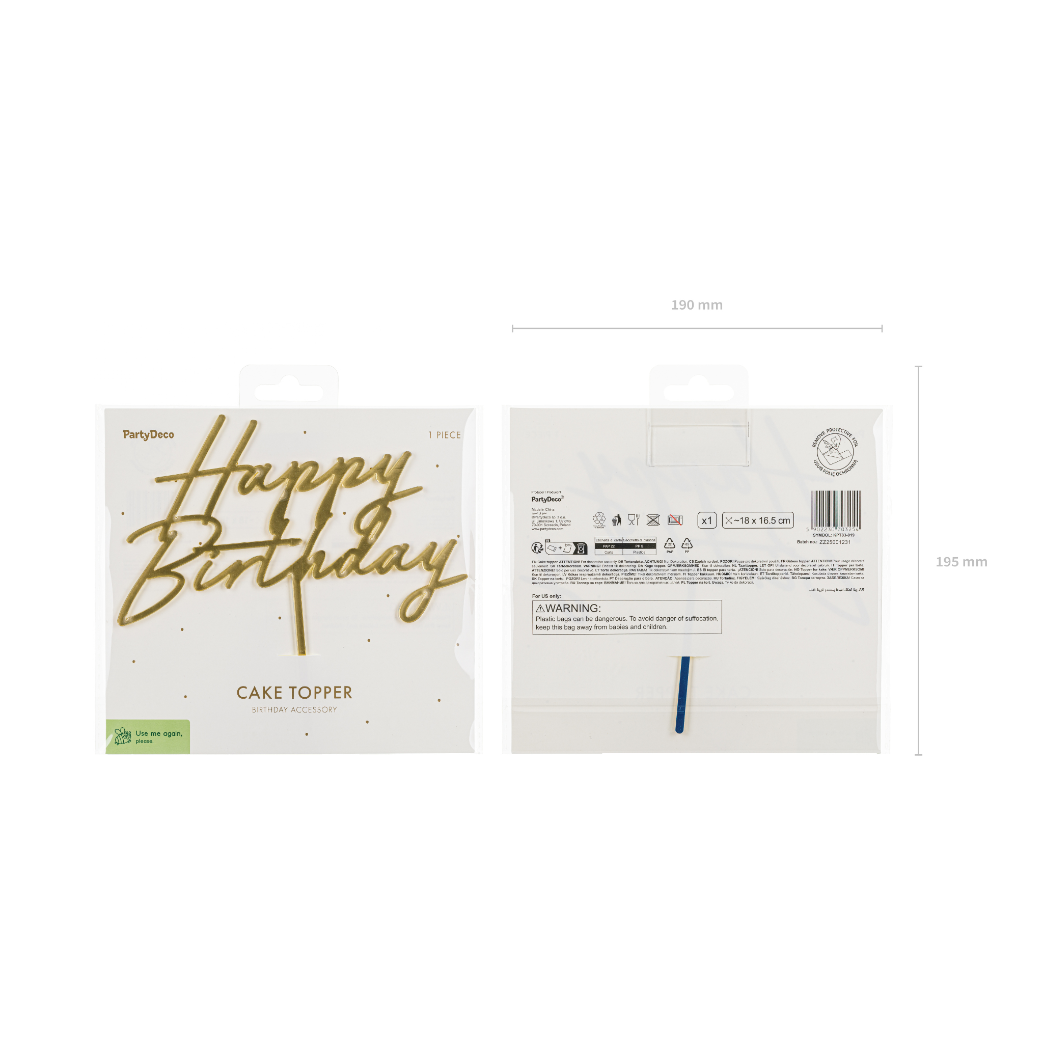 Acryl-Kuchentopper "Happy Birthday" Gold -hey-Party.de- Cupcake- und Kuchen-Topper -#Variante_