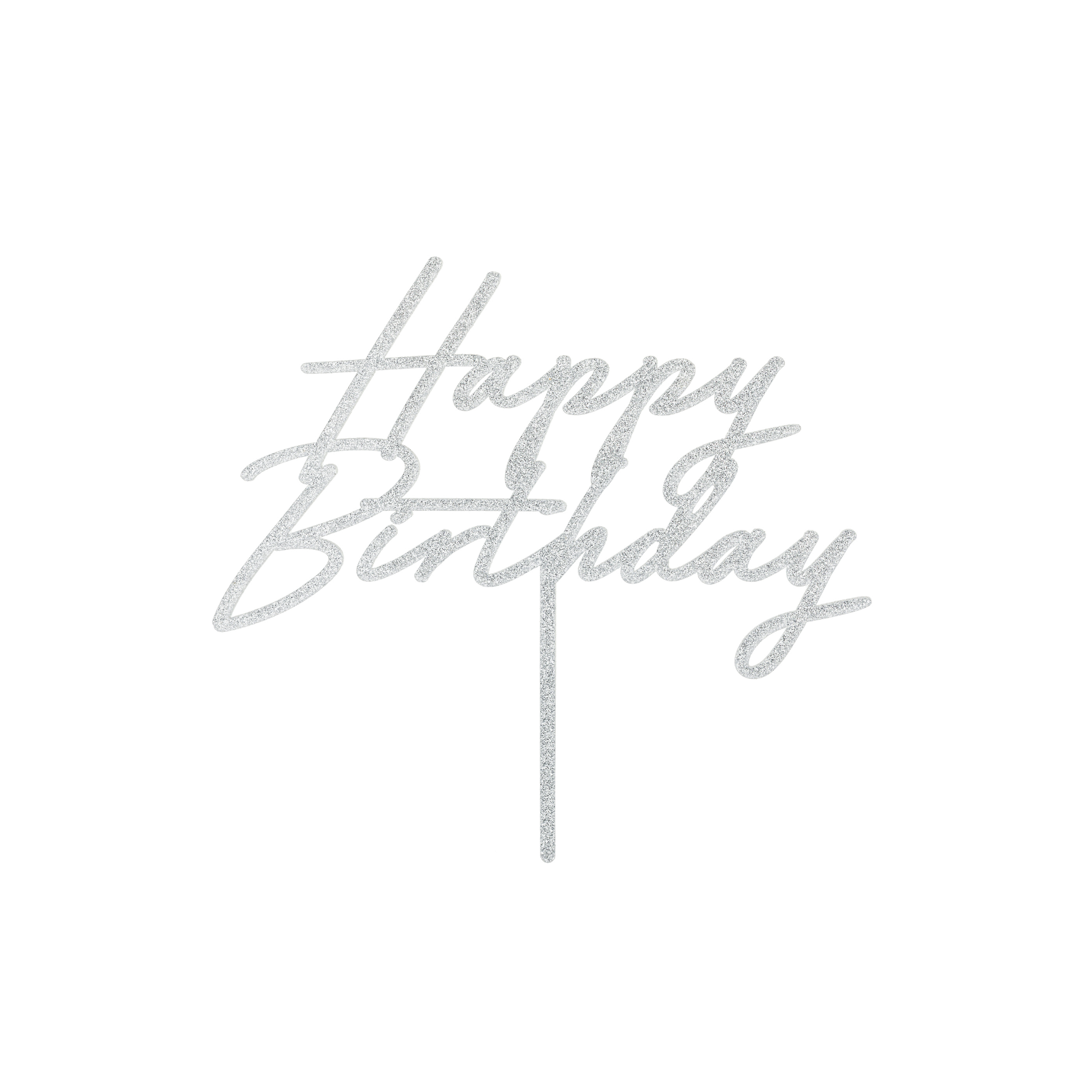 Acryl-Kuchentopper "Happy Birthday" Silber Glitzer -hey-Party.de- Cupcake- und Kuchen-Topper -#Variante_
