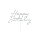 Acryl-Kuchentopper "Happy Birthday" Silber Glitzer -hey-Party.de- Cupcake- und Kuchen-Topper -#Variante_