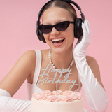 Acryl-Kuchentopper "Happy Birthday" Silber Glitzer -hey-Party.de- Cupcake- und Kuchen-Topper -#Variante_