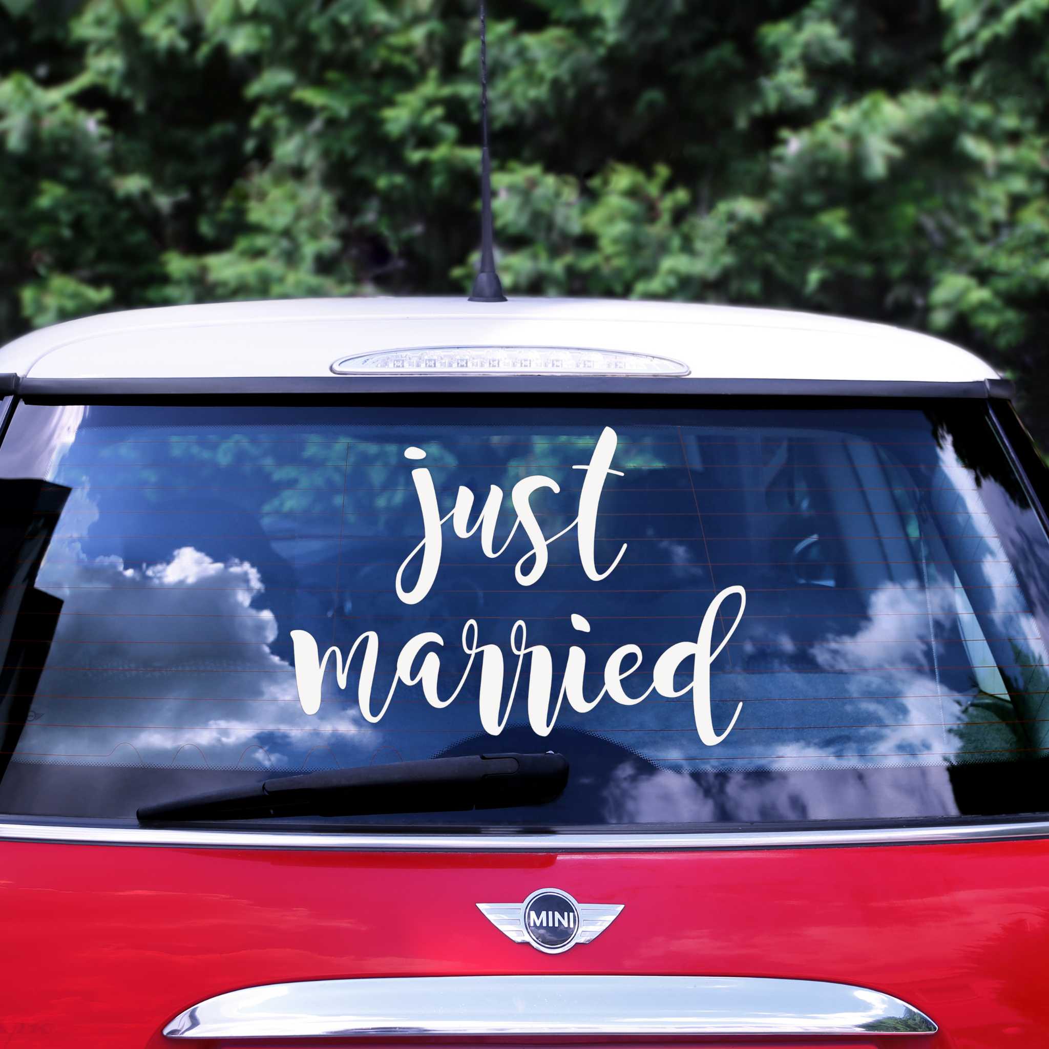 Autoaufkleber - Just married -hey-Party.de- Aufkleber -#Variante_