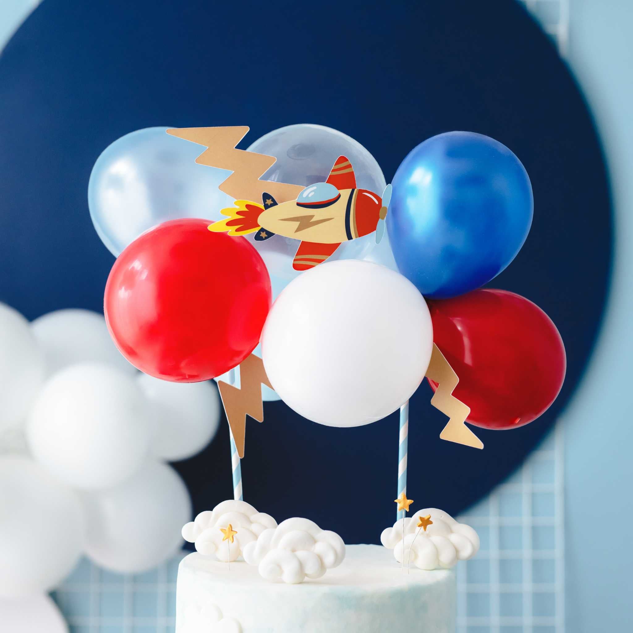 Ballon- Kuchentopper Flugzeug -hey-Party.de- Cupcake- und Kuchen-Topper -#Variante_