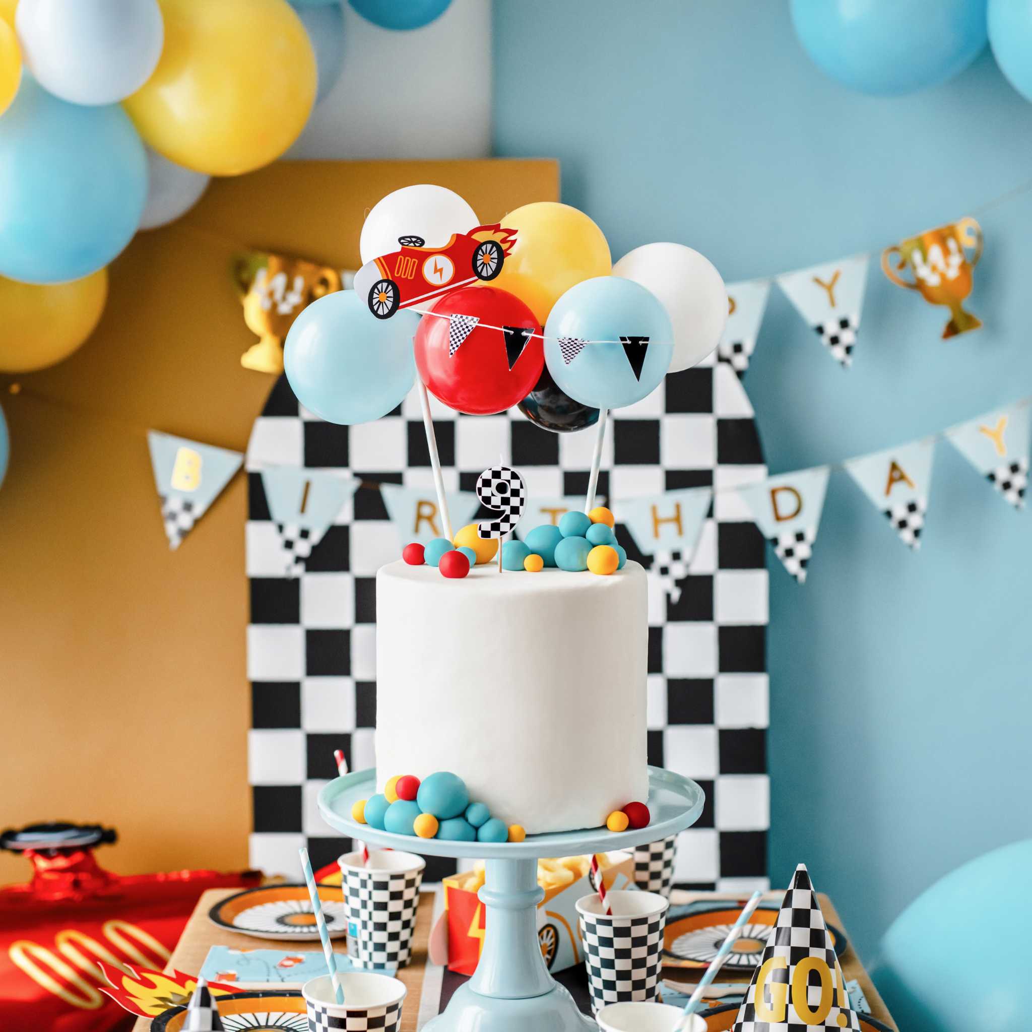 Ballon- Kuchentopper Rennauto -hey-Party.de- Cupcake- und Kuchen-Topper -#Variante_