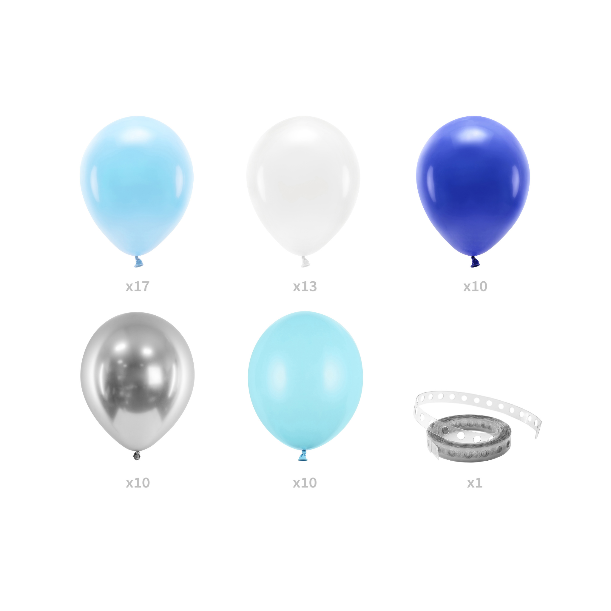 Ballongirlande DIY Set, Blau-Weiß-Silber -hey-Party.de- Ballongirlanden -#Variante_