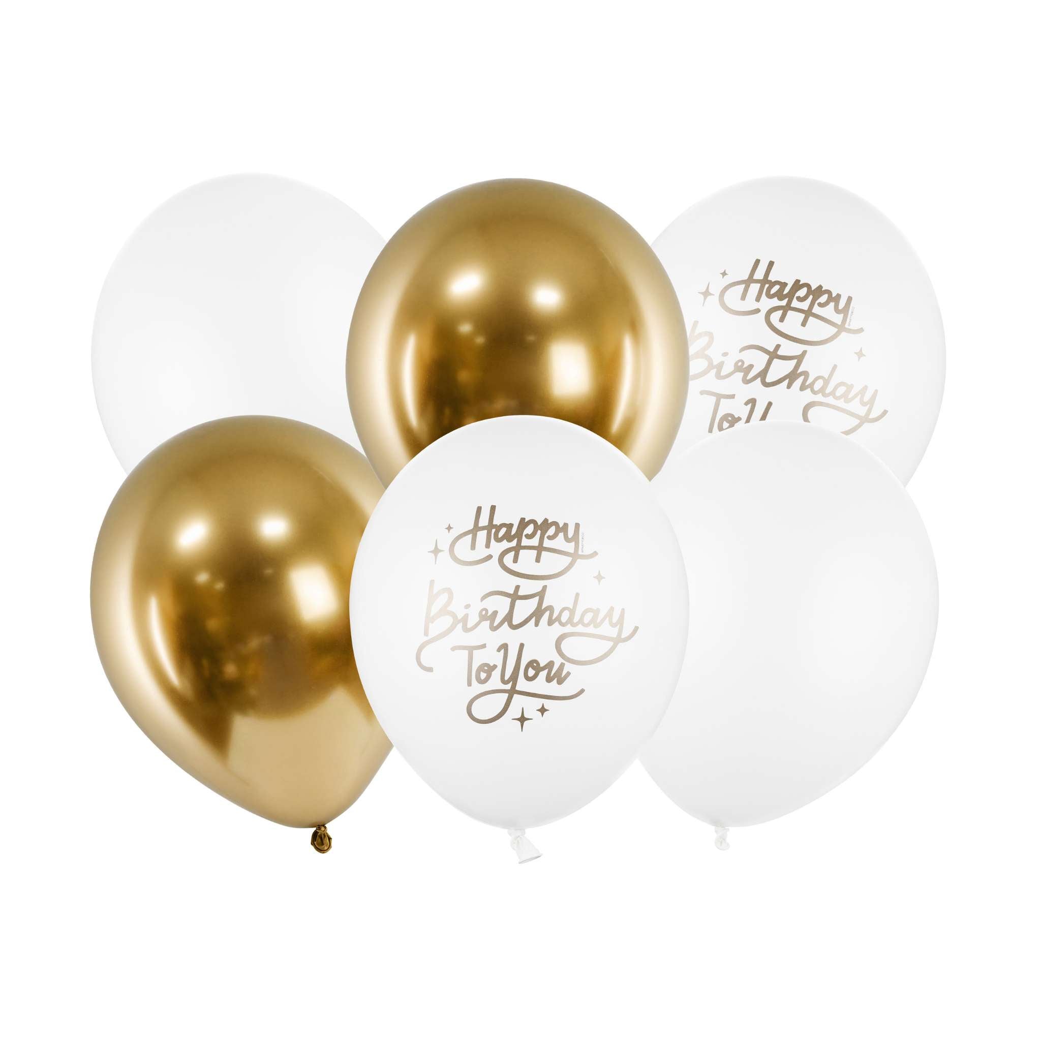 Ballonset "Happy Birthday" Gold Weiß -hey-Party.de- Latexballons -#Variante_