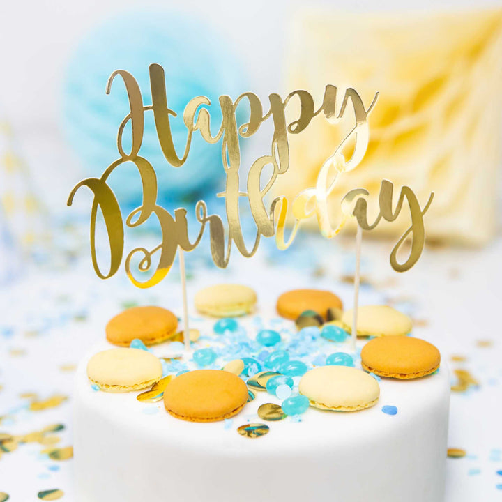 Caketopper „Happy Birthday“ Gold Hey Party