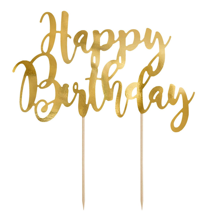 Caketopper „Happy Birthday“ Gold Hey Party