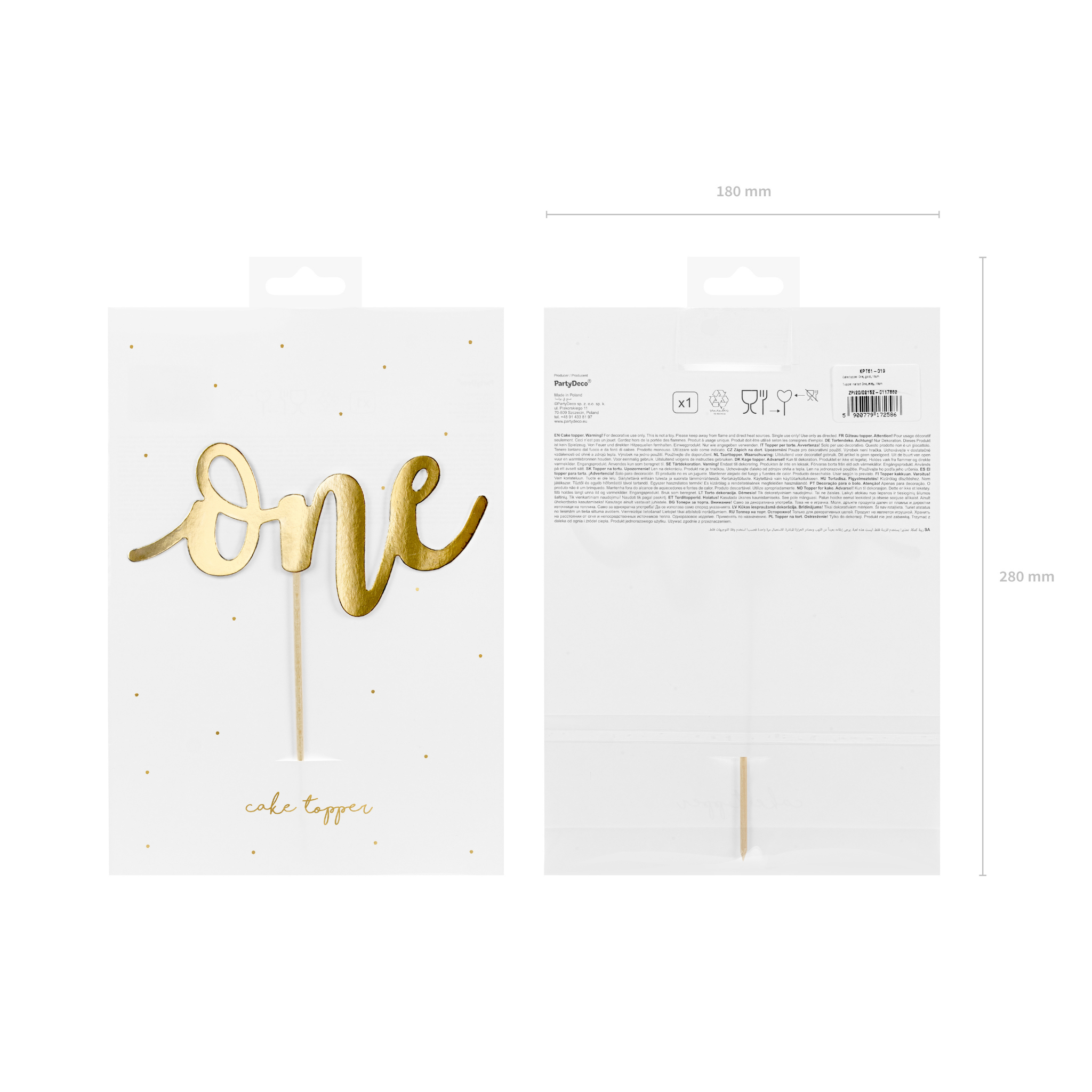 Caketopper "one" Gold -hey-Party.de- Cupcake- und Kuchen-Topper -#Variante_