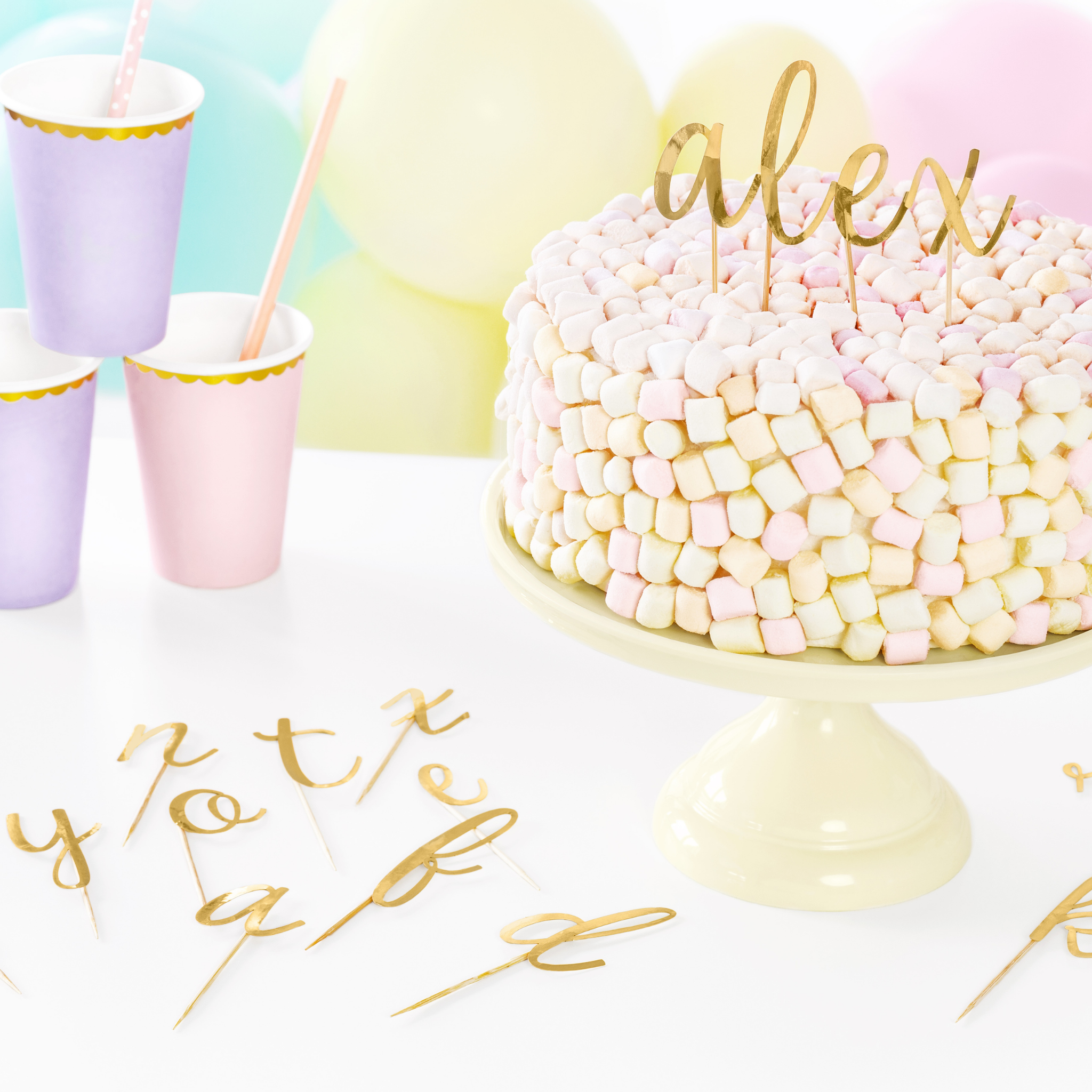Caketopper "Alphabet" Gold -hey-Party.de- Cupcake- und Kuchen-Topper -#Variante_