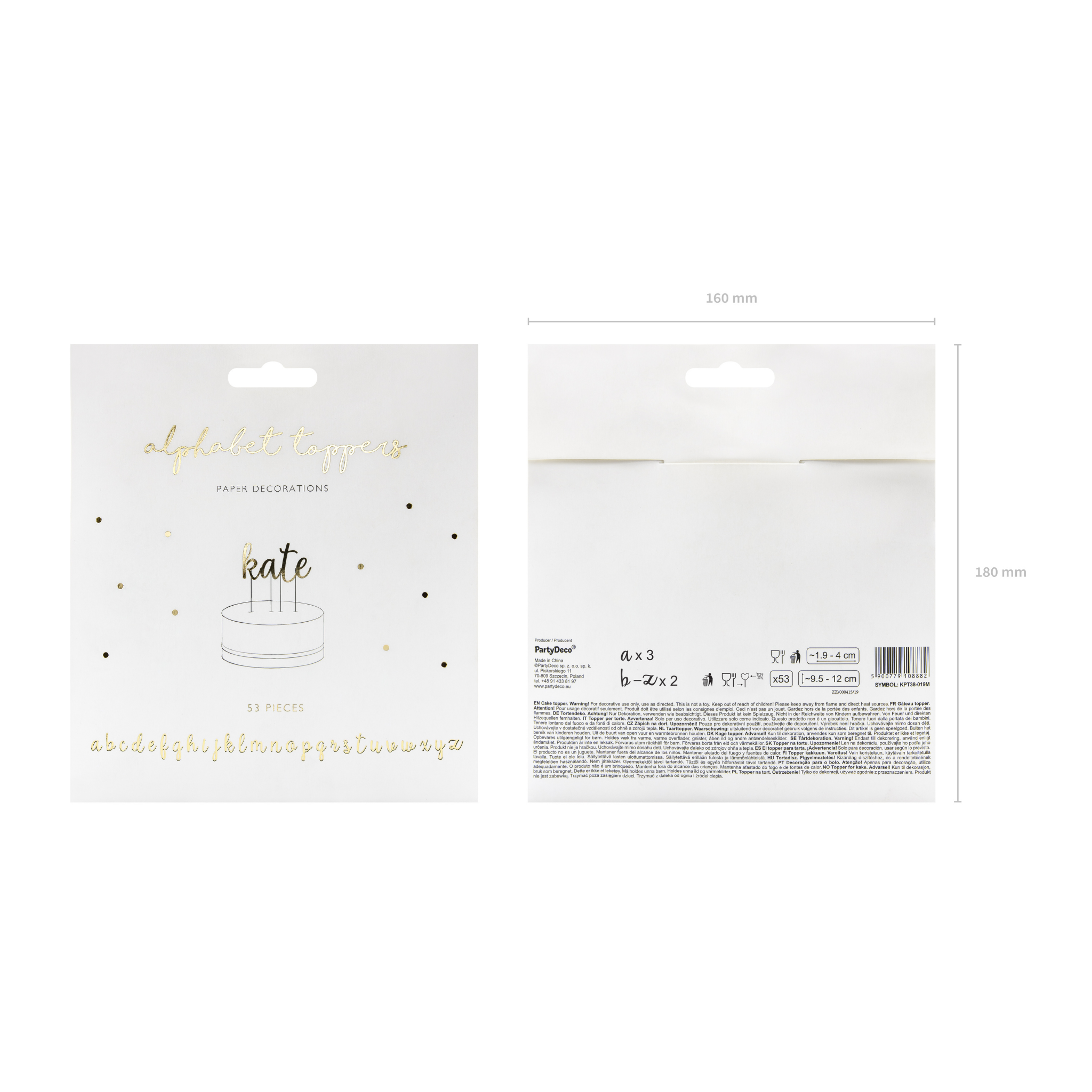 Caketopper "Alphabet" Gold -hey-Party.de- Cupcake- und Kuchen-Topper -#Variante_