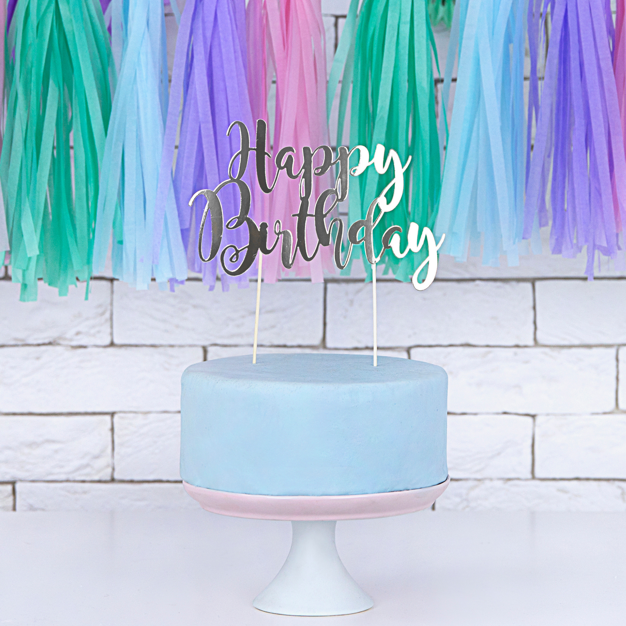 Caketopper „Happy Birthday“ Silber -hey-Party.de- Cupcake- und Kuchen-Topper -#Variante_