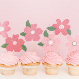 Caketopper rosa Blumen -hey-Party.de- Cupcake- und Kuchen-Topper -#Variante_