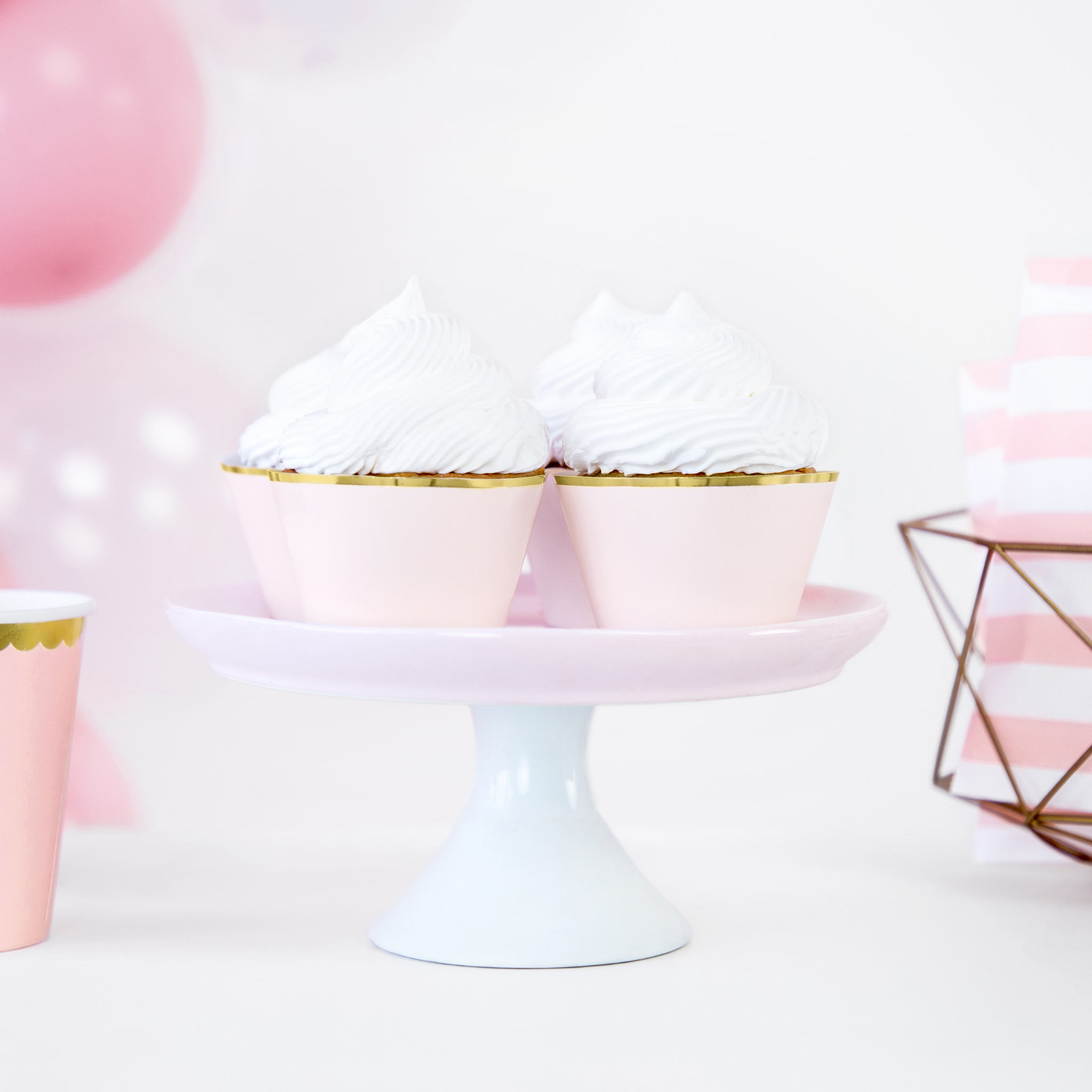 Cupcake Manschetten Rosa mit Goldrand -hey-Party.de- Cupcake Wrapper -#Variante_