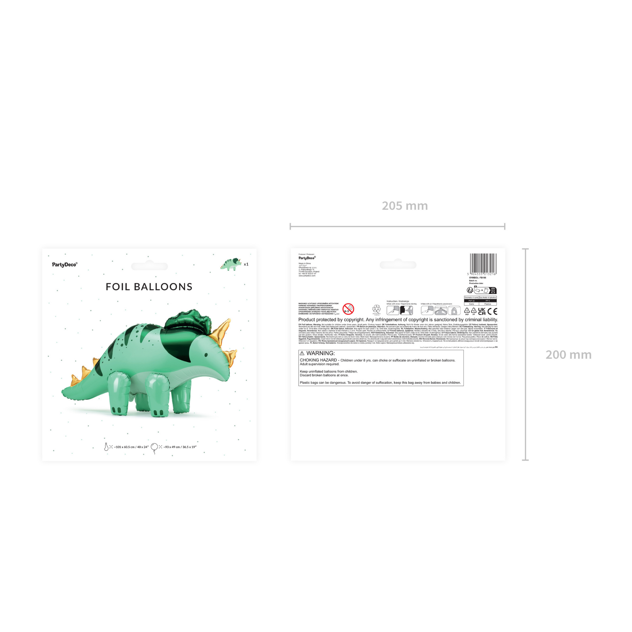 Folienballon Niedlicher Triceratops -hey-Party.de- Folienballons -#Variante_