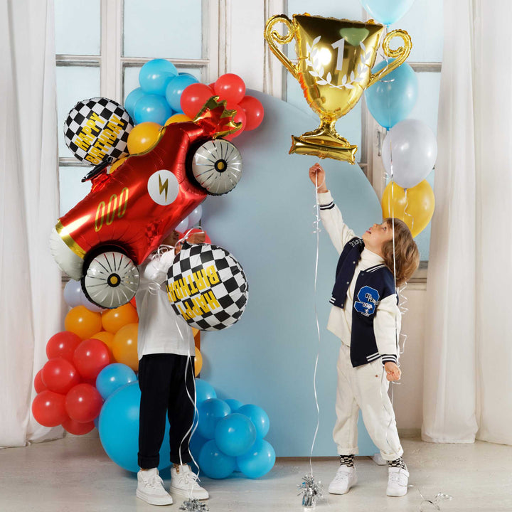 Folienballon "Happy Birthday" Zielflagge Hey Party