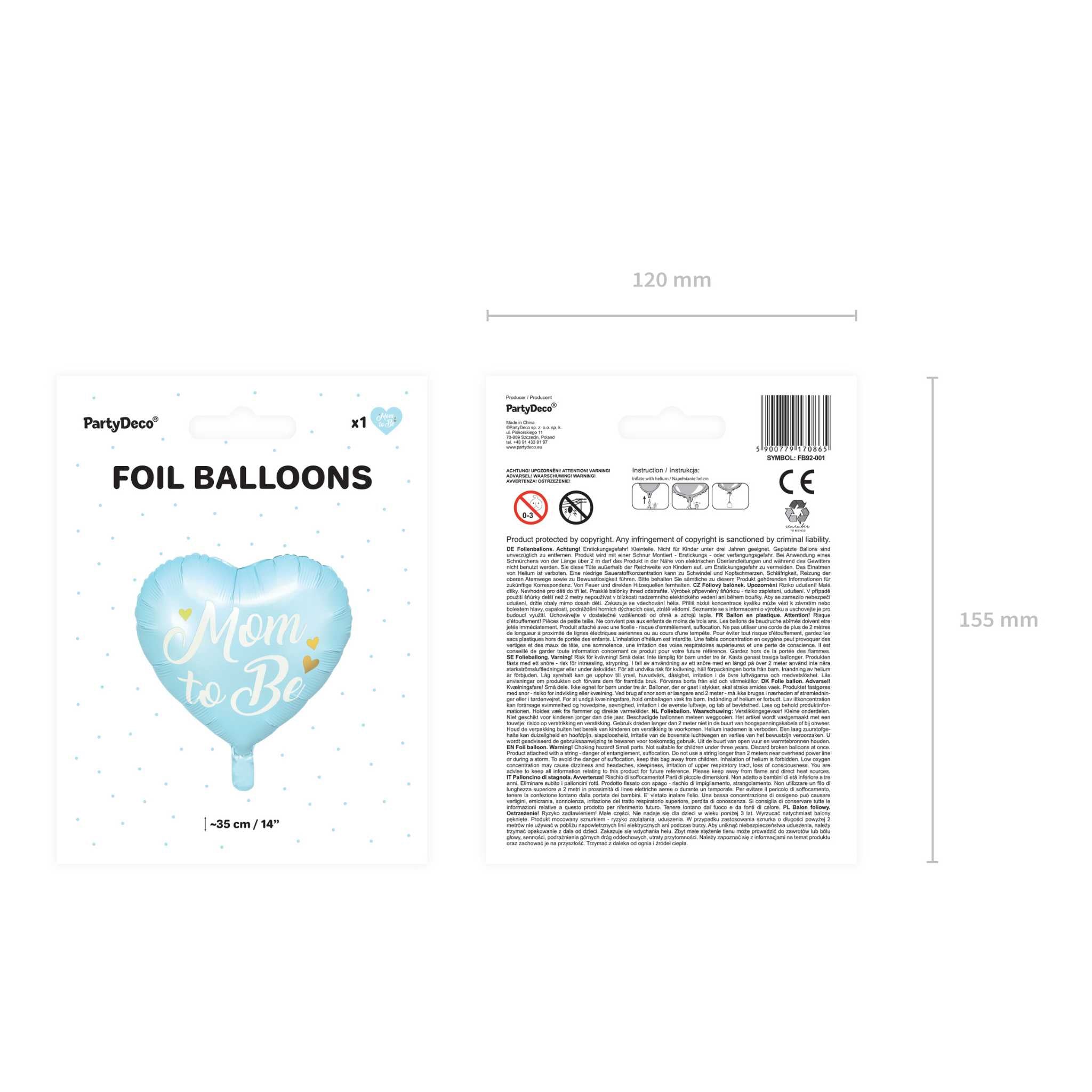 Folienballon Herz "Mom to be" Hellblau -hey-Party.de- Folienballons -#Variante_