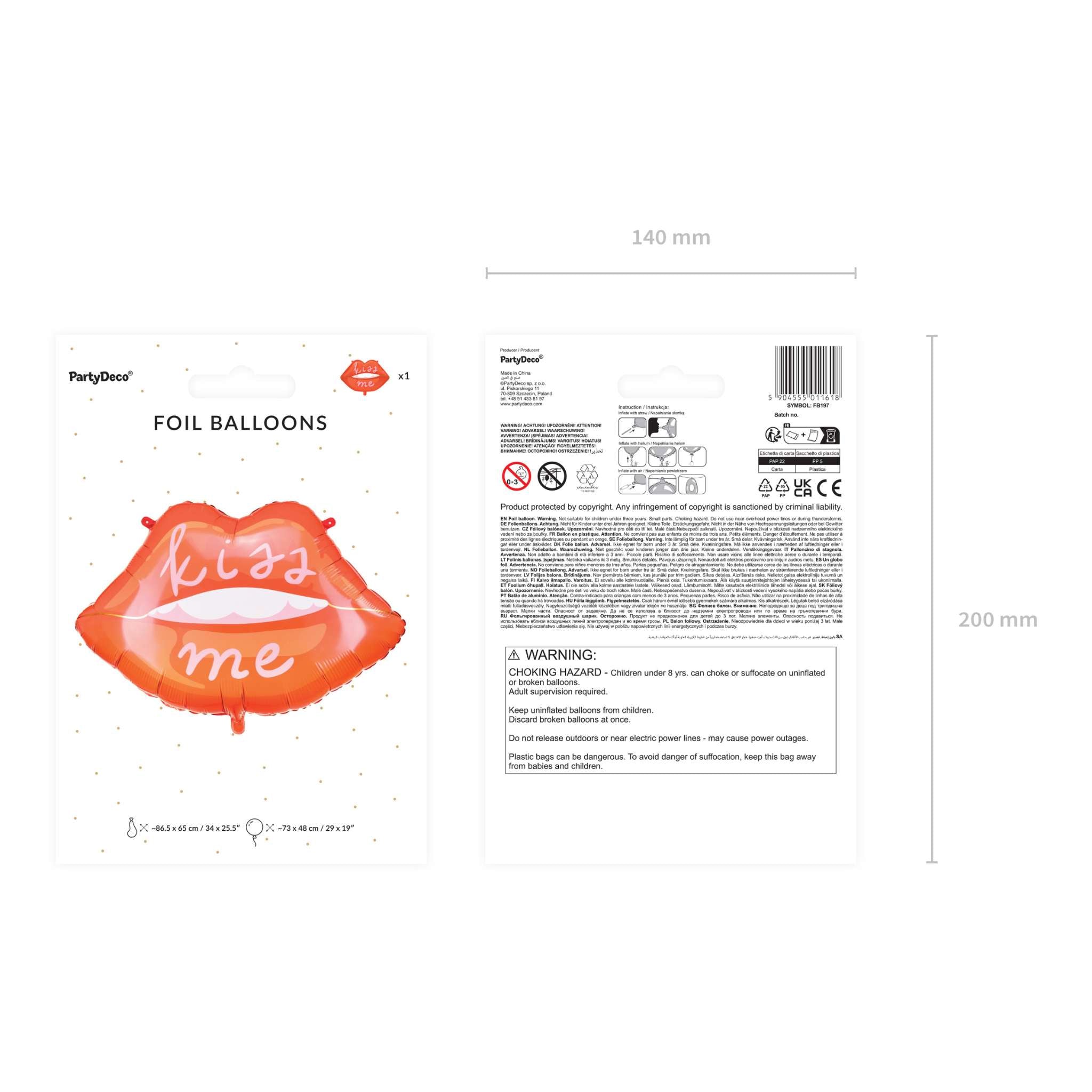 Folienballon Kussmund "Kiss me" -hey-Party.de- Folienballons -#Variante_