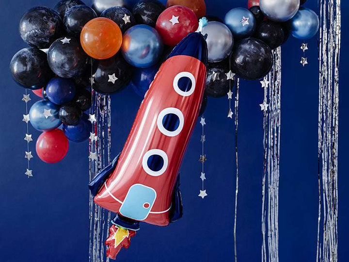 Folienballon Rakete, 44x115 cm, Rot/ Blau Folienballons Hey Party