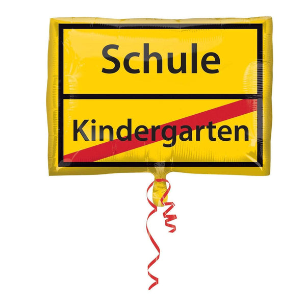 Folienballon Rechteck „Schild Schule/Kindergarten", Gelb Folienballons Hey Party