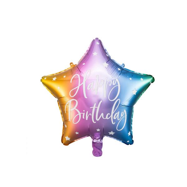 Folienballon Stern "Happy Birthday" Rainbow Hey Party