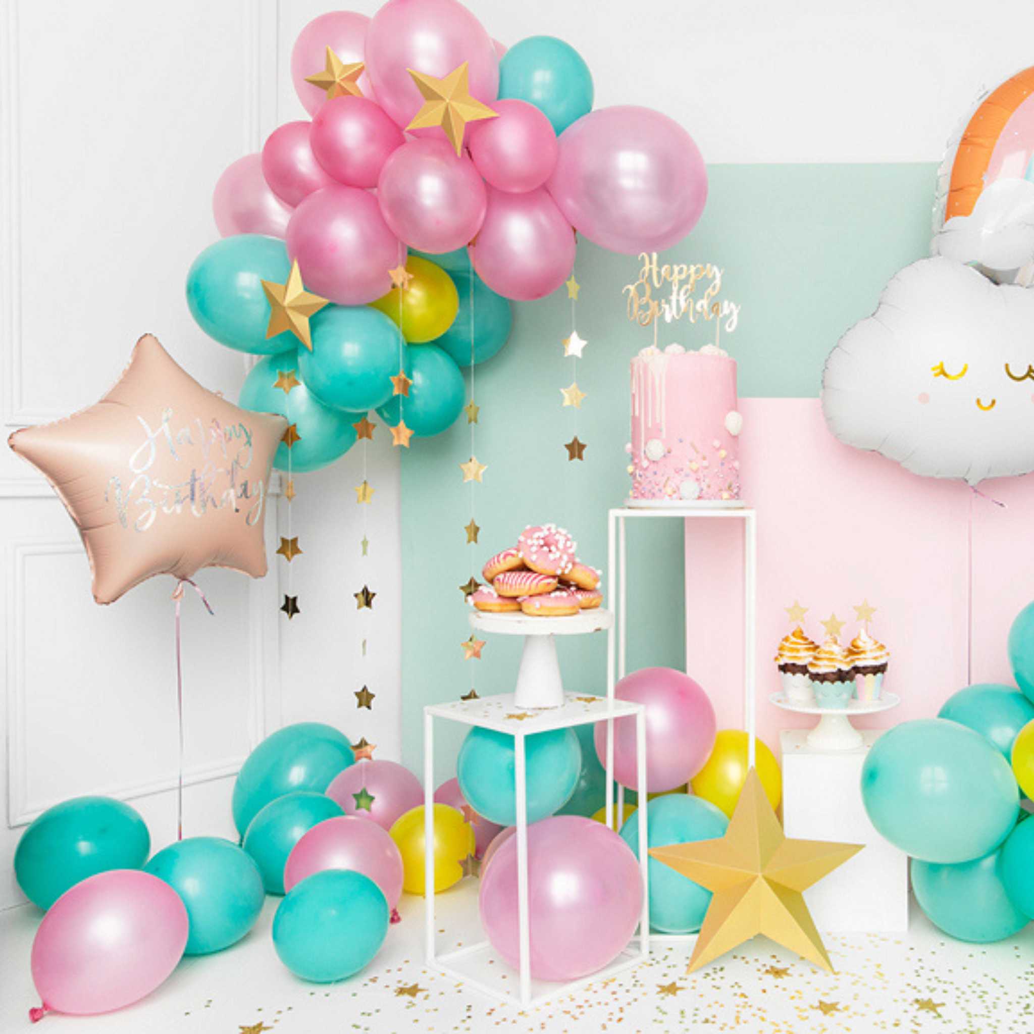 Folienballon Stern "Happy Birthday" Rosa -hey-Party.de- Folienballons -#Variante_