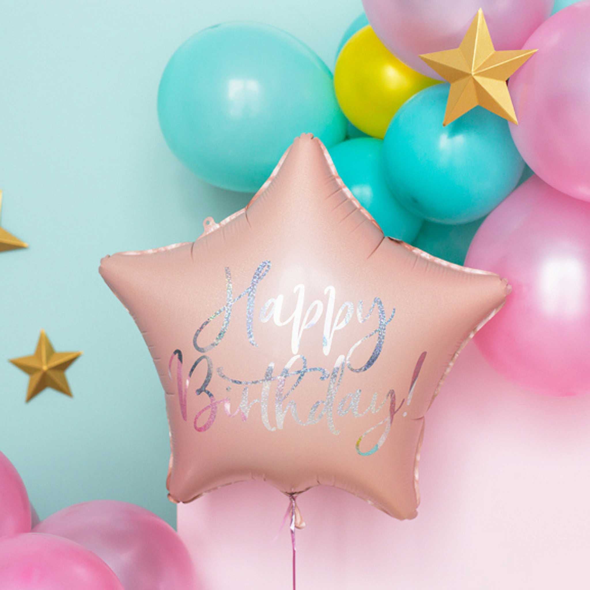 Folienballon Stern "Happy Birthday" Rosa -hey-Party.de- Folienballons -#Variante_