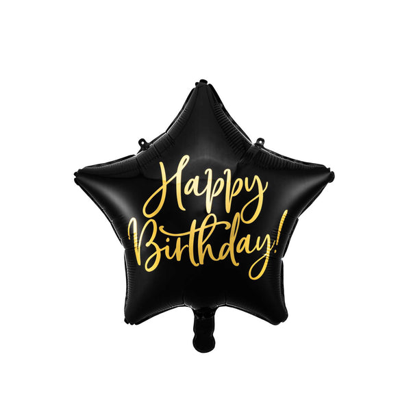 Folienballon Stern "Happy Birthday" Schwarz Hey Party