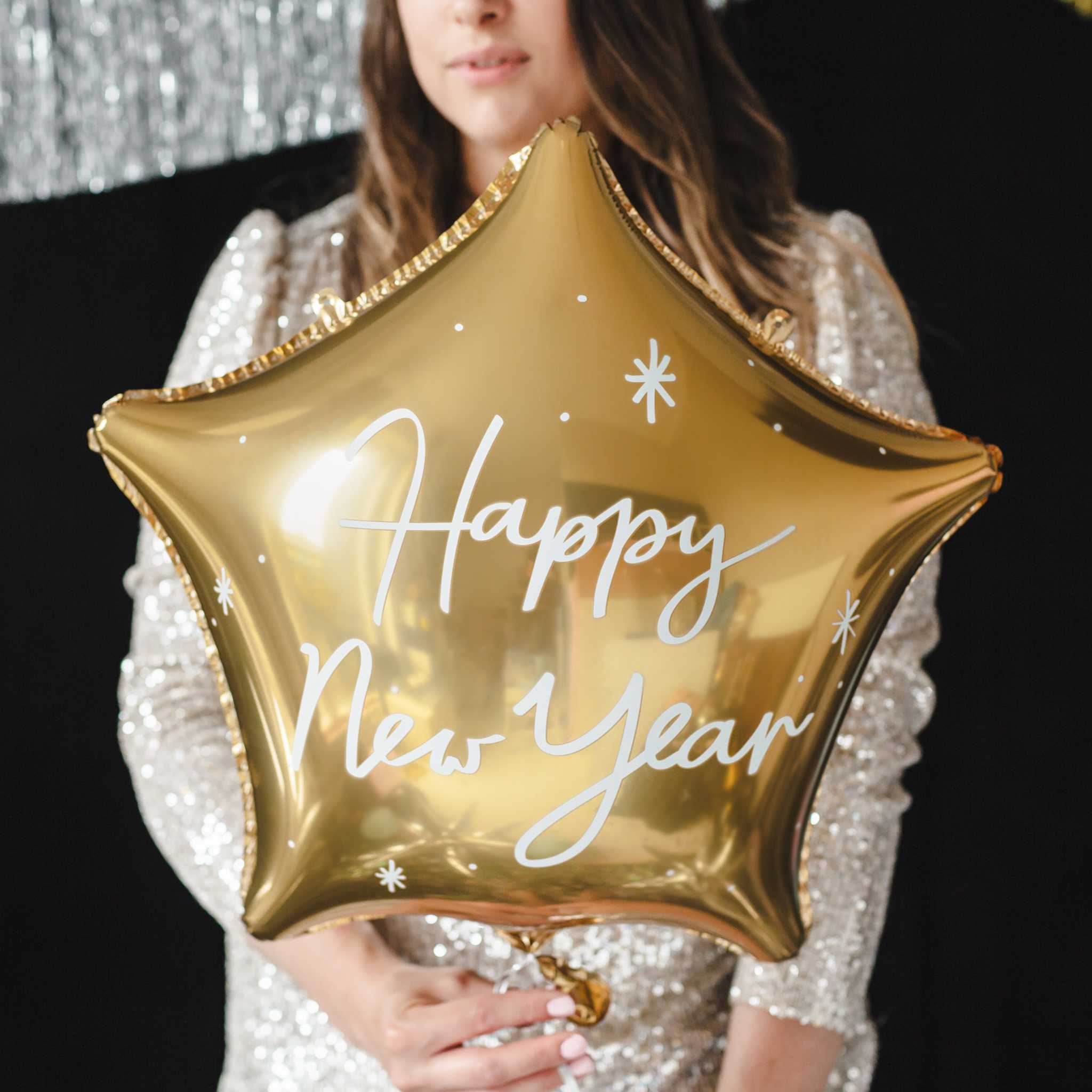 Folienballon Stern "Happy New Year" Gold -hey-Party.de- Folienballons -#Variante_