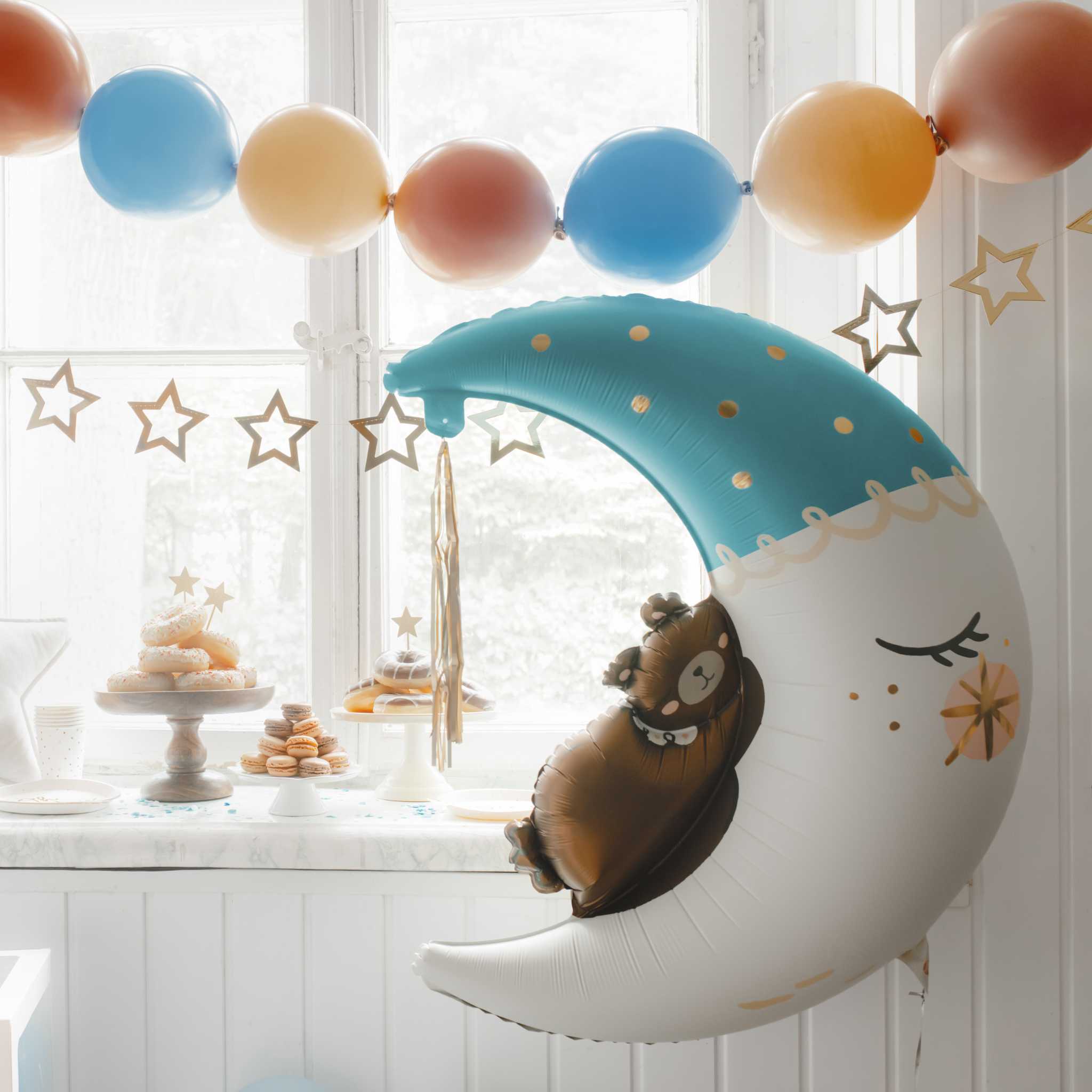 Folienballon Teddybär auf dem Mond hellblau -hey-Party.de- Folienballons -#Variante_