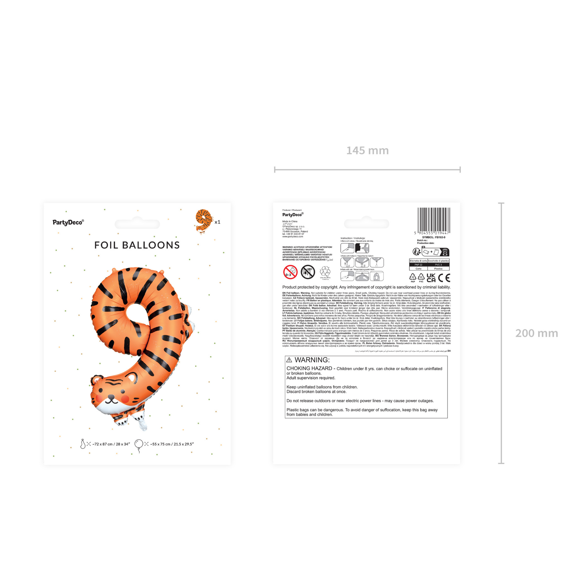 Folienballon XXL Zahl 9 Tiger -hey-Party.de- Folienballons -#Variante_
