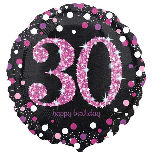 Folienballon rund „30“ Pink & Schwarz Folienballons Hey Party