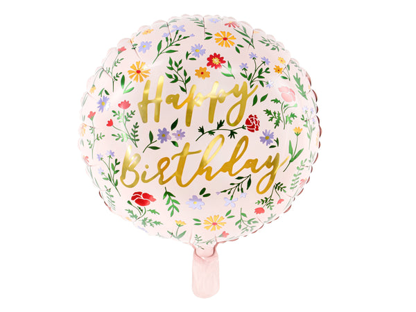 Folienballon rund Blumen "Happy Birthday", rosa Folienballons Hey Party
