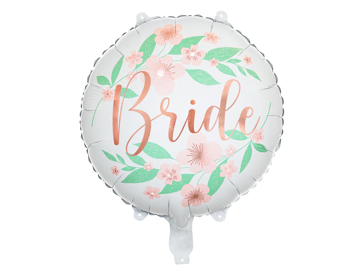 Folienballon rund "Bride", Weiß mit Blumen Folienballons Hey Party