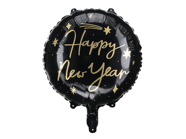 Folienballon rund "Happy New Year", Schwarz Folienballons Hey Party
