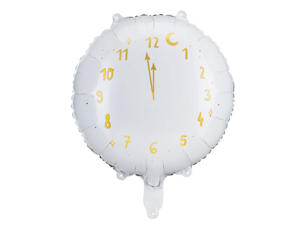 Folienballon rund „Uhr“ Weiß/ Gold Folienballons Hey Party