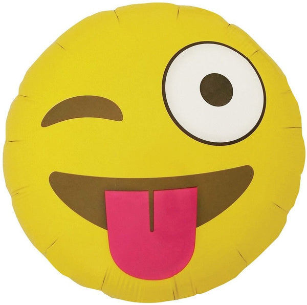 Folienballon rund „Zwinker Smiley 😜“, 46 cm, Gelb Folienballons Hey Party