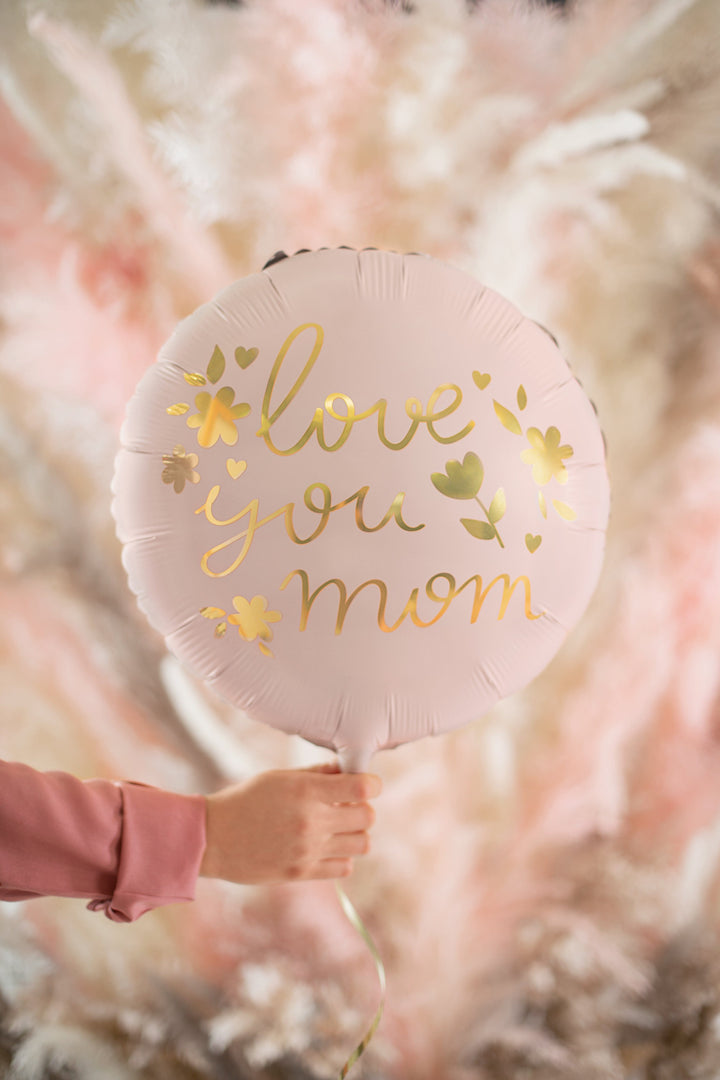 Folienballon rund "love you mom", Rosa Folienballons Hey Party