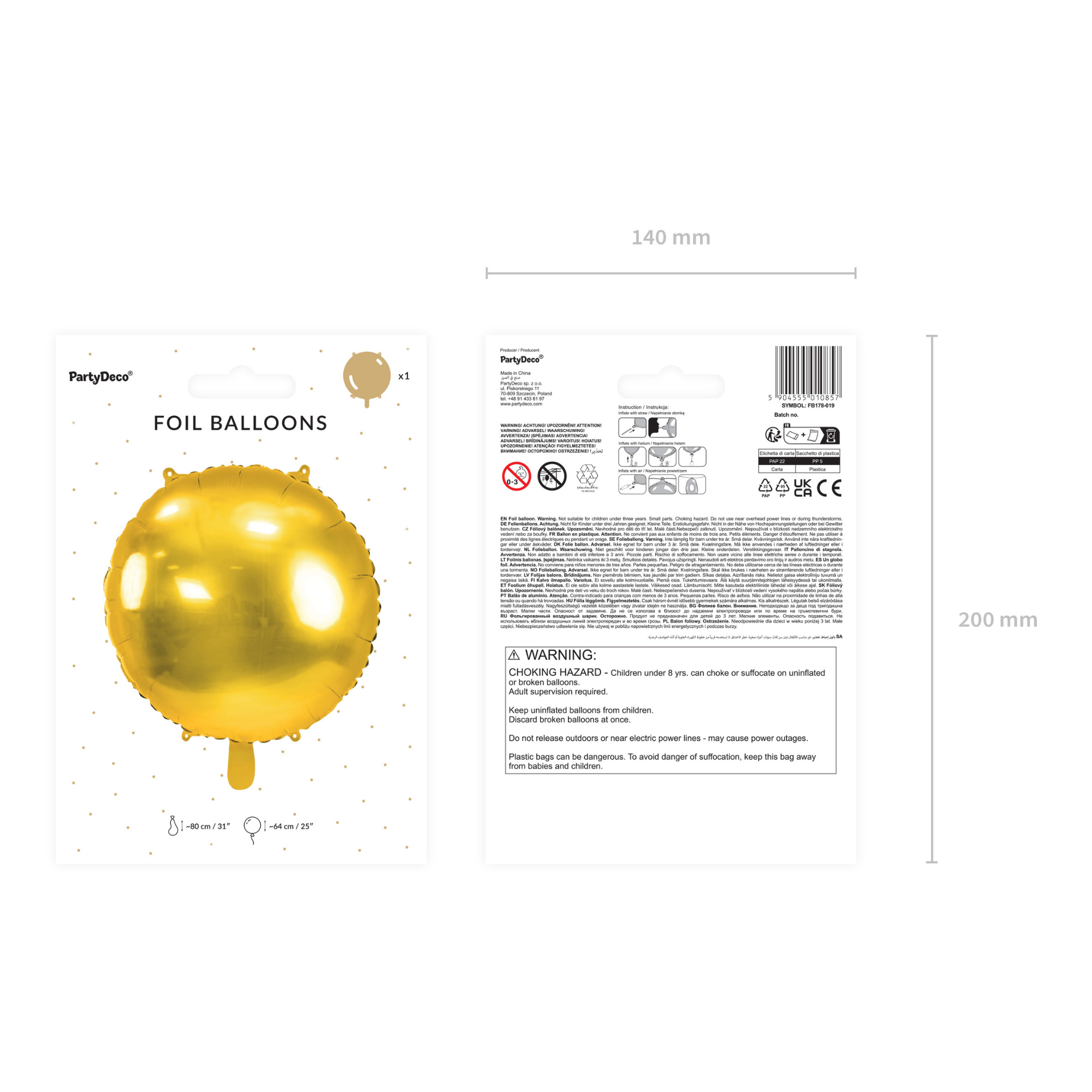 Folienballon Rund Gold -hey-Party.de- Folienballons -#Variante_XL (64 cm)