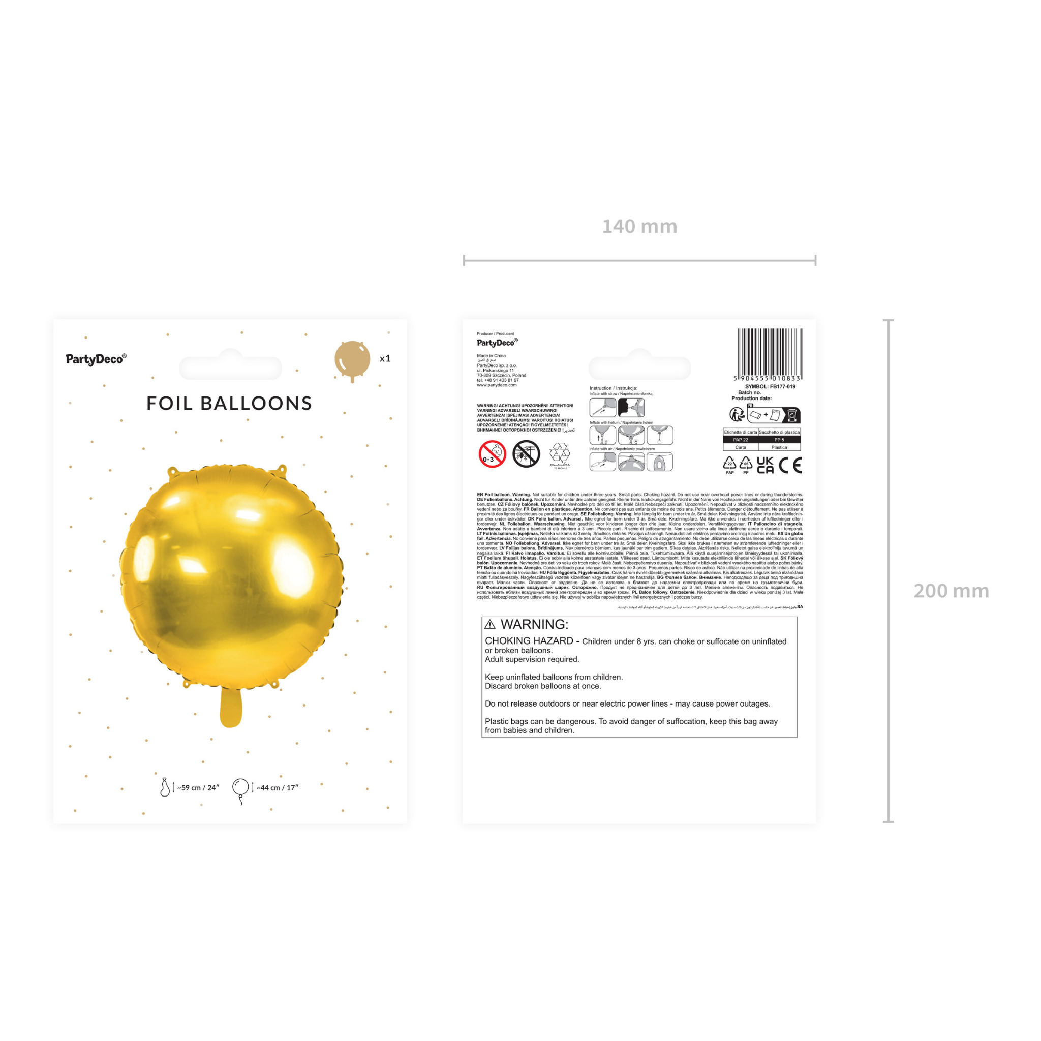 Folienballon Rund Gold -hey-Party.de- Folienballons -#Variante_L (44 cm)
