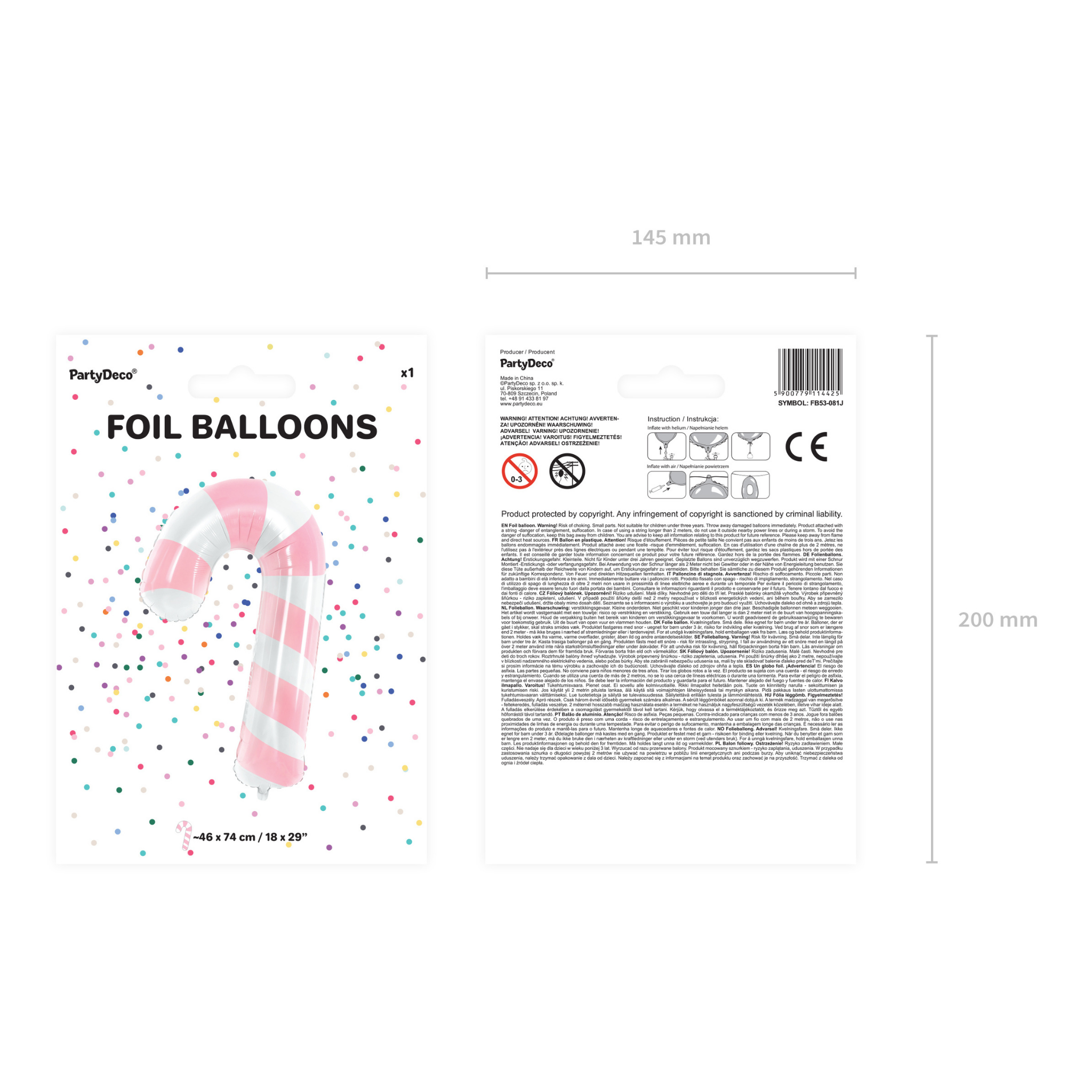 Folienballon Zuckerstange Rosa -hey-Party.de- Folienballons -#Variante_