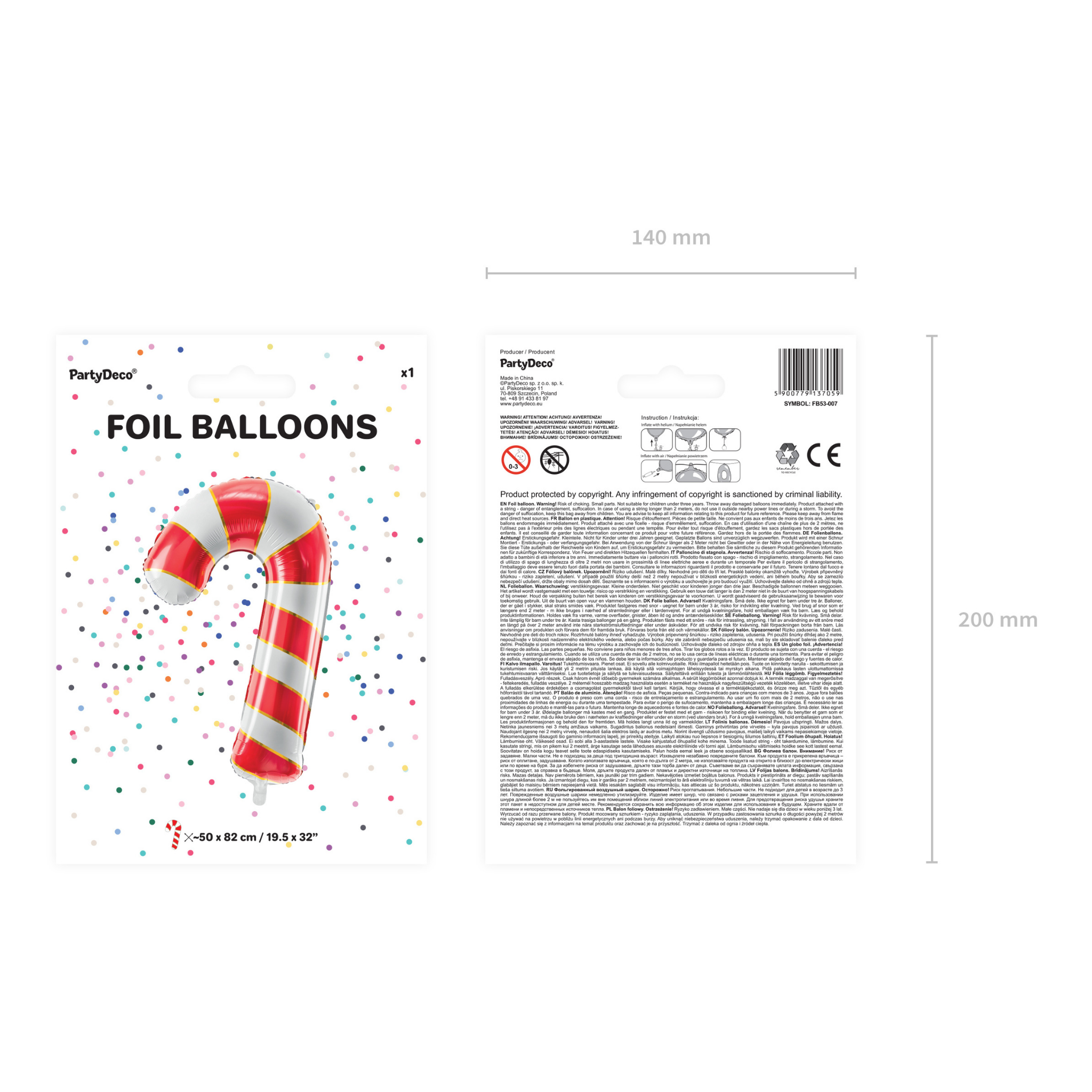 Folienballon Zuckerstange Rot -hey-Party.de- Folienballons -#Variante_